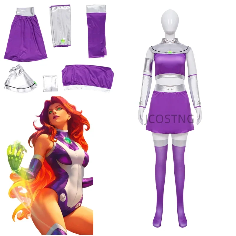 HOT Anime Teen Titans Starfire Full Set for Women Girl Unisex Halloween Party Cosplay kostýmové pódium Performance Performance D2893