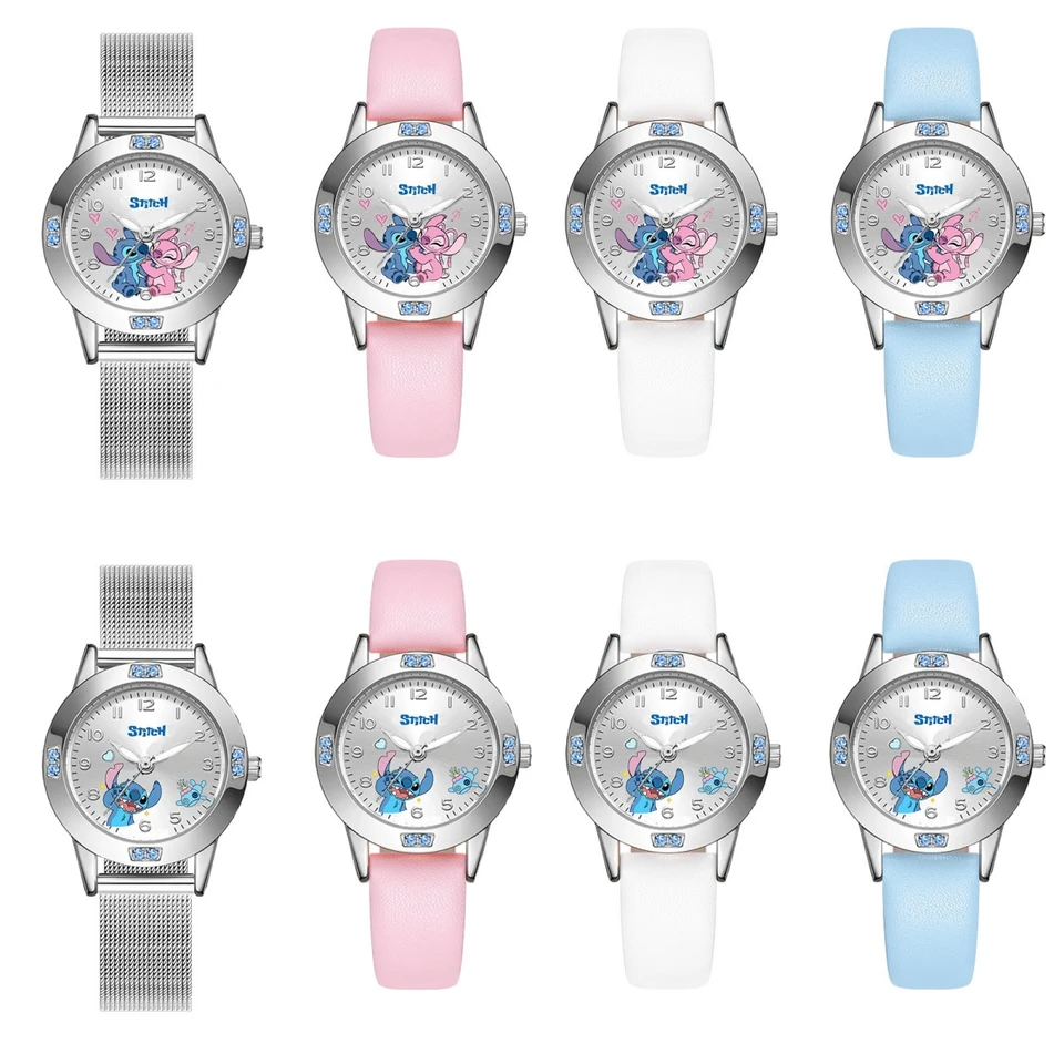 Hot Disney Stitch Cartoon Dámy dievčenský oceľový opasok Vysoko kvalitný diamantový set Quartz hodinky Dámske hodinky Quartz náramky