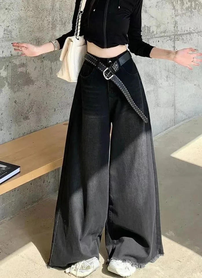 Hot Girl Baggy Woman Pants Y2K Street Vintage Wased, aby sa staré džínsy stali priamym džínsovým džínsovým džínsovým džínsom pre ženy
