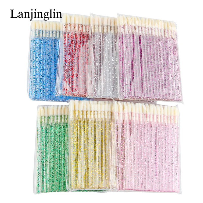 HOT PREDAJ 50 PCS Crystal Lip Brush Demrašenie čistiaceho make -upu kefy na pery pre náradie na predĺženie mihalníc Maquillaje