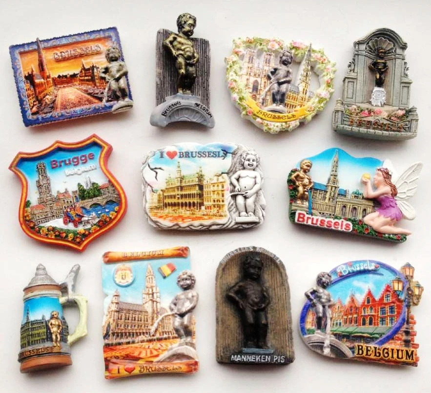 HOT PREDAJ BRUSEL Belgicko Grand Place Manneken-PIS socha 3D chladnička Magnet Cestovné suvenír chladnička Magnetické nálepky