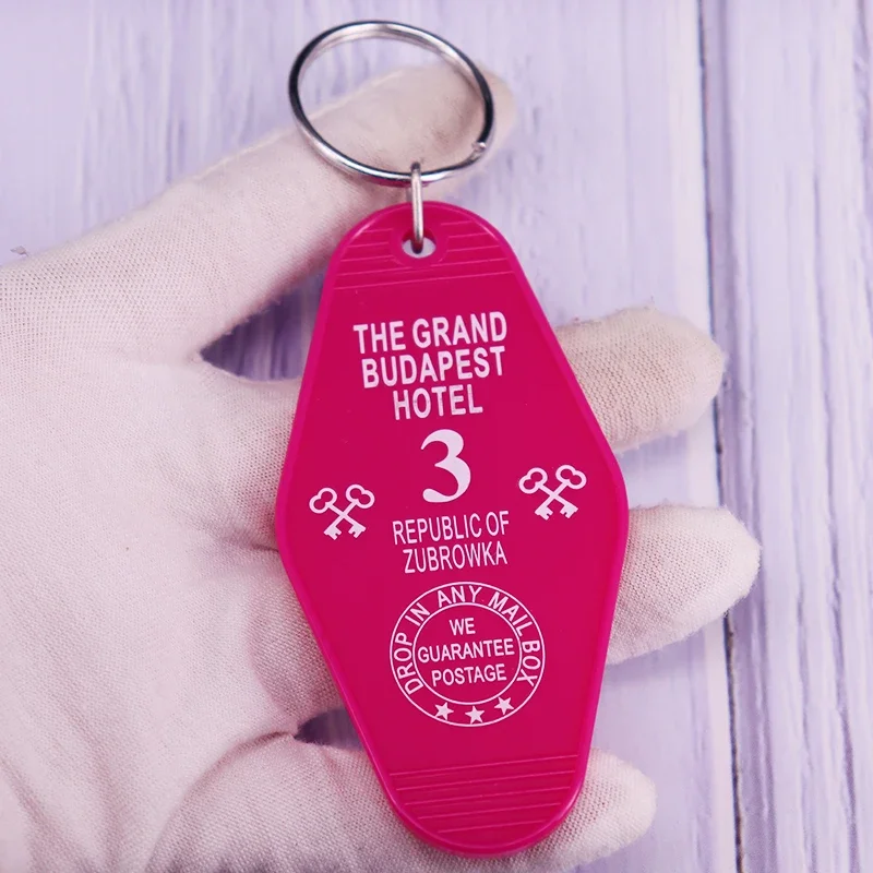 Hotel Grand Budapest Inspired Keychain Pink Motel Room #3 Republic of Zubrowka Key Ring Classic Movie Fans Flair Add Supence