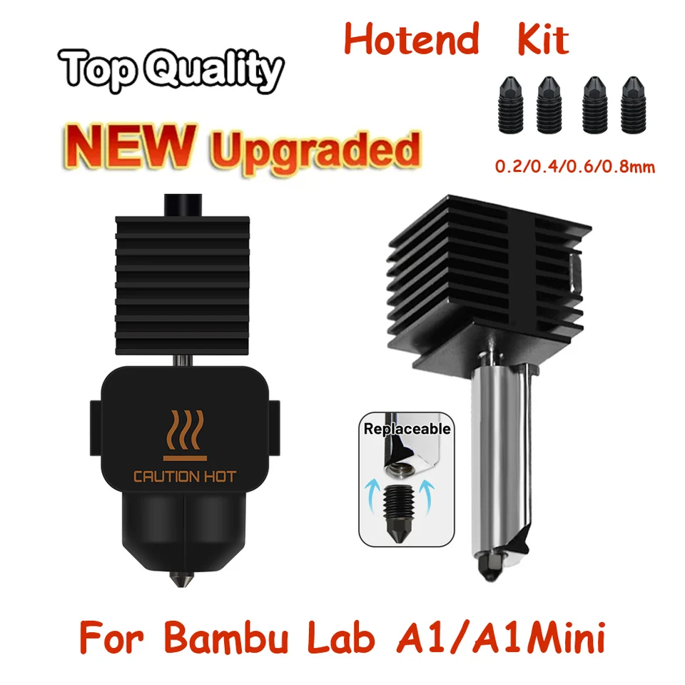 Hotendová súprava pre Bambu laboratórium A1 Mini dýza Horúca koncová zostava 0,2/0,4/0,6/0,8 mm kalená oceľová dýza pre Bambulab A1 3D tlačiareň