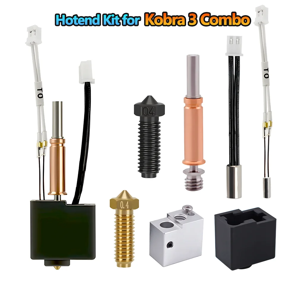 Hotendová súprava pre Kobra 3 Combo Combo Tvrdená oceľová dýza Bimetal Thermistor ohrievača tepla