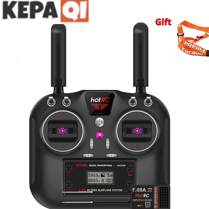 HOTRC 2.4G HT 8A Vylepšené obojsmerné diaľkové ovládanie 8-kanálový odomknutý model lietadla s rádiovým systémom prijímača F-08A