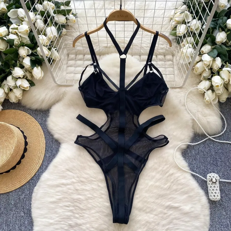 Hotsweet Hollow Out mimo pasu Elegantné elegantné bez rukávov Vintage Pozrite sa cez sieťové remienky Top BodySuits Beach High Street Sexy kombinéza