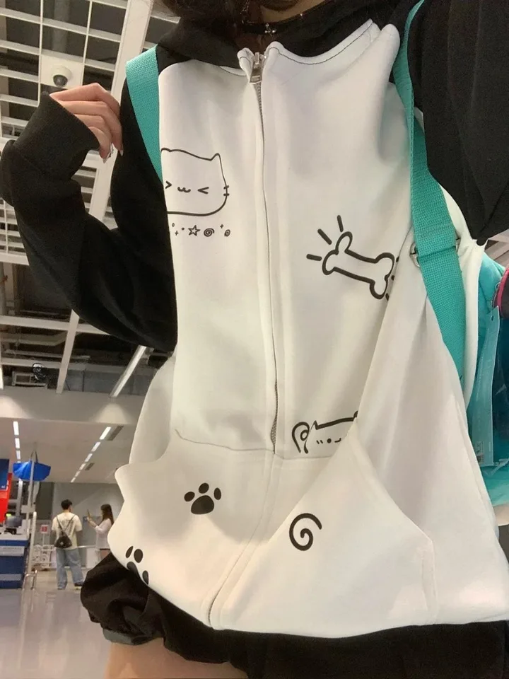 Houzhou y2k roztomilé sladké mikiny Ženy japonský štýl kawaii harajuku streetwear patchwork cartoon thore mikina mäkké dievča