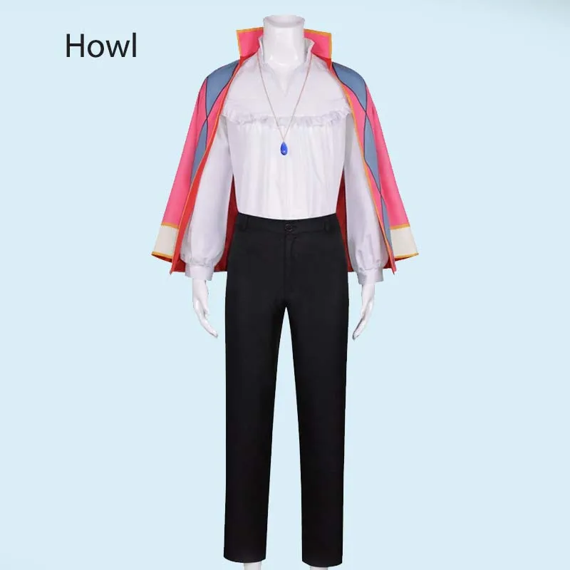 Howl's Moving Castle Anime Cosplay kostým s kabátmi, košeľovými nohavicami, náhrdelníkom, Halloween Comic Howl Outfits