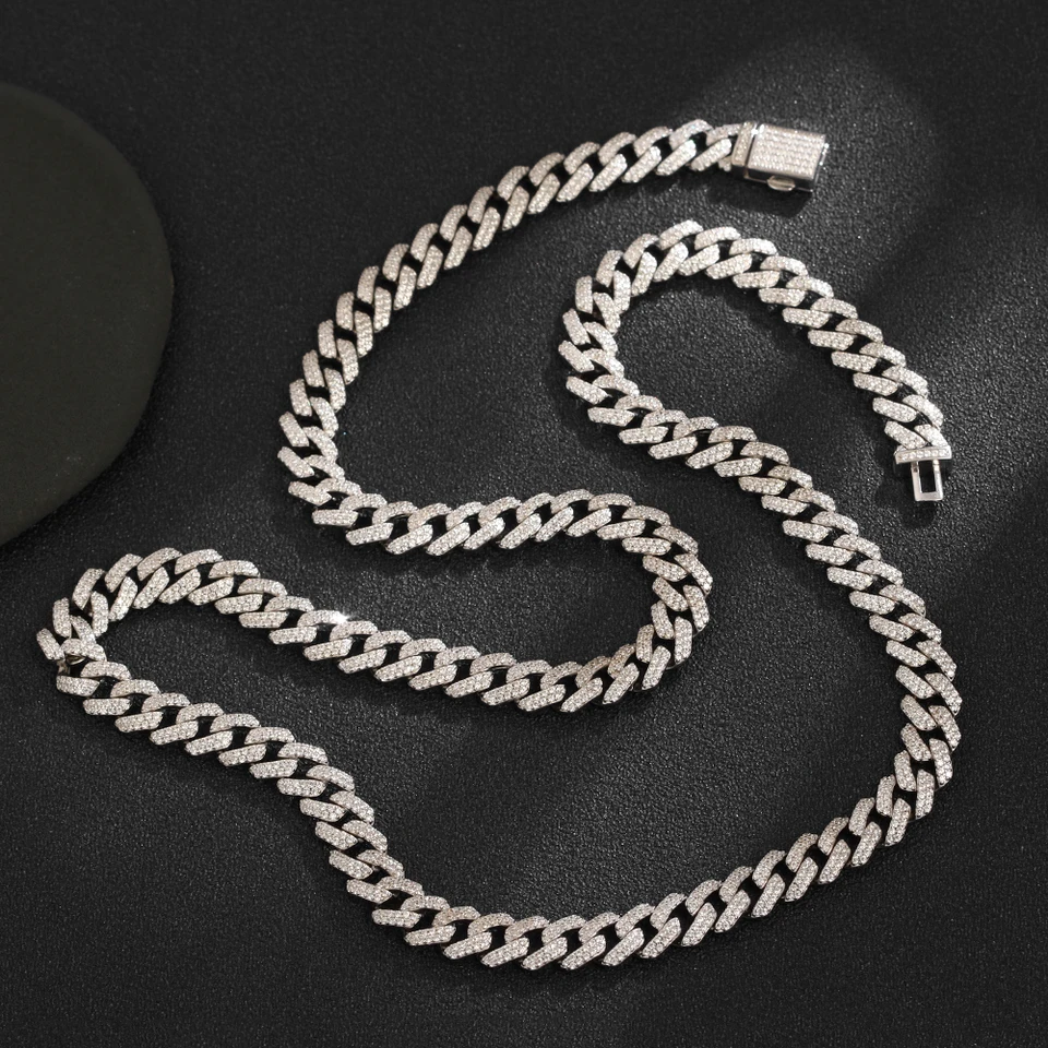 Hoyon 9 mm 2 riadky kubický zirkón Diamond Kubánsky reťazec pánsky striebro S925 Strieborný náhrdelník 18k zlatý náramok hip hop rockový golier šperky