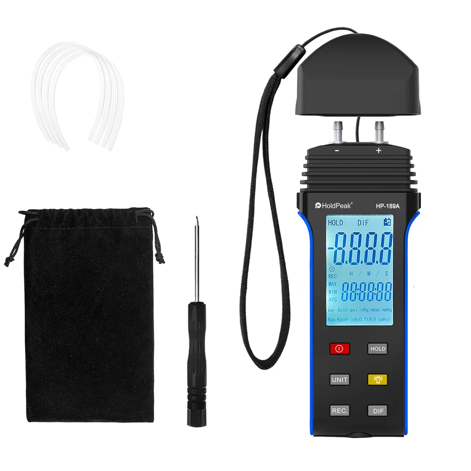 HP-189A Digitálny manometer Dual-Port Manometra Tester Tester LCD Displej s podsvietením pre akékoľvek problémy s tlakovým systémom plynu