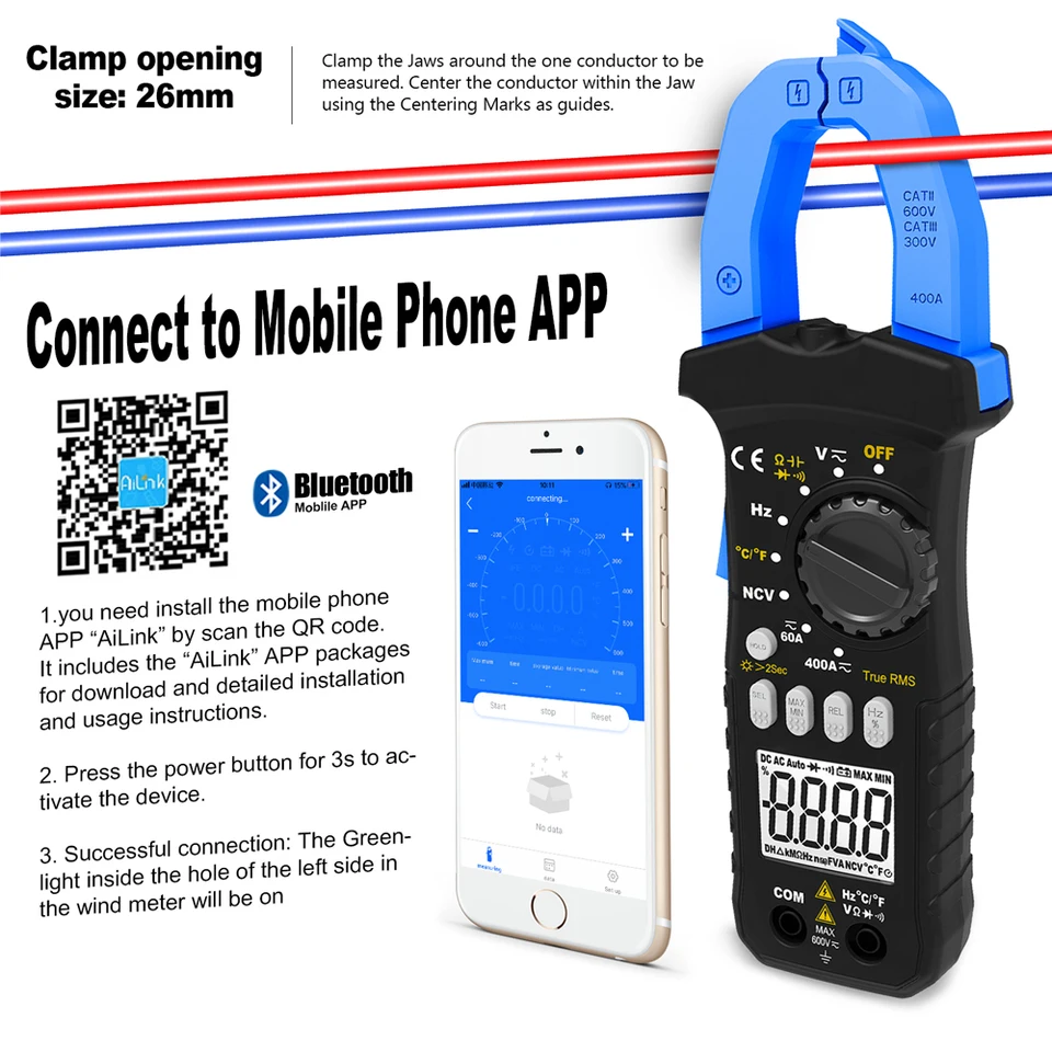 HP-7200APP Wireless Bluetooth CLAMP Multimeter CLAMP CLAMP Count Auto rozsah DC/AC True RMS Continuity Buzzer Meter