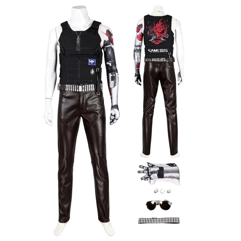 Hra 2077 Cosplay Johnny Male Muž dospelý Coplay Silverhand Rola Hra Kostýmy sklenená rukavica Vest Masguise Halloween Carnival Fancy Suit