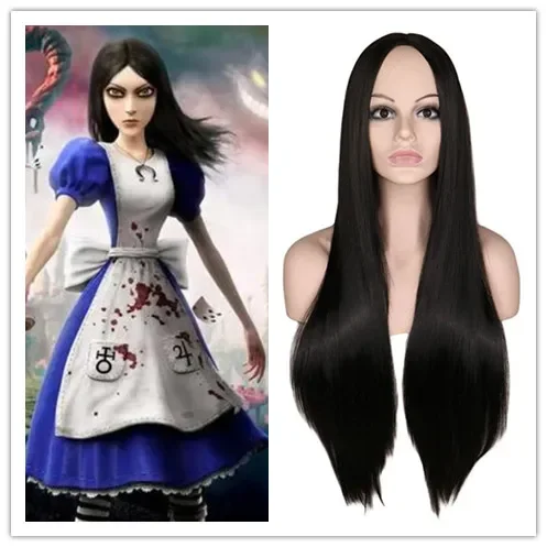 Hra Alice Madness vracia kostým Cosplay Halloween Syntetické parochne pre ženy anime dievčatá Party čierne priame parochne