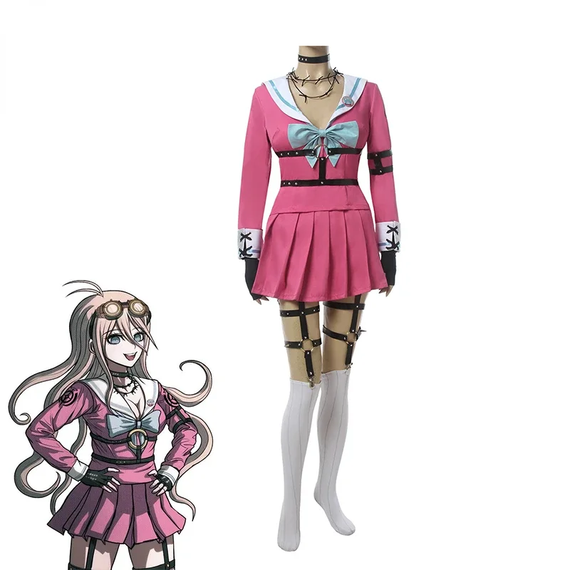 Hra Danganronpa Miu Iruma Cosplay kostým Ženy ružové školské uniforma Halloween top sukňa plná sada