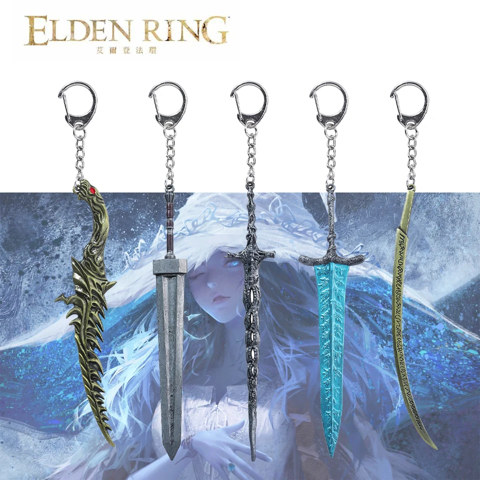 Hra Darkmoon Claymore Protéza meča kľúča prívesok Elden Death Dagger Ring Game for Women Men Keyring Darčekové doplnky