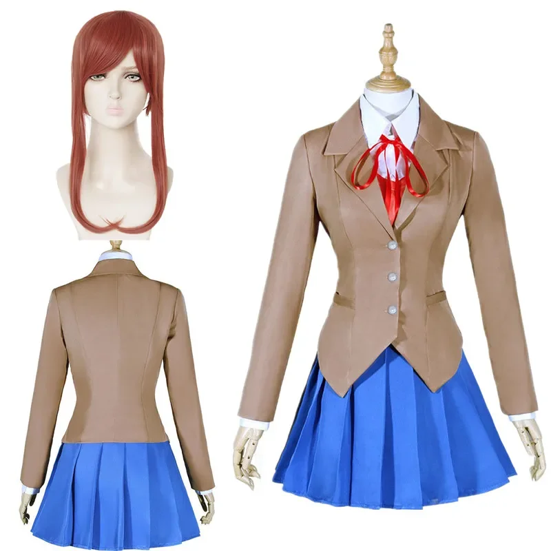 Hra Doki Doki Literature Club Monika Cosplay Sayori Yuri Natsuki Cosplay kostým parochňa Set School Uniform Girl Ženy kostýmy
