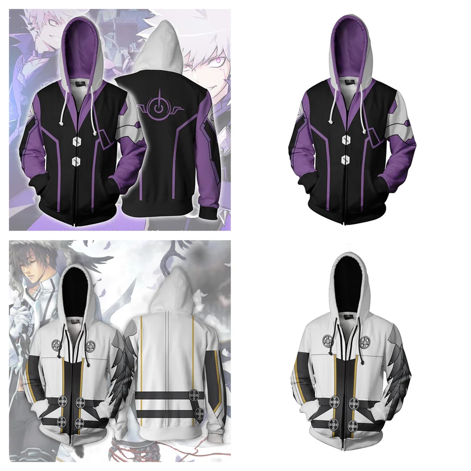 Hra Elsword Raven Hoodies Pridajte cosplay s kapucňou elsword 3D tlač mikiny zips