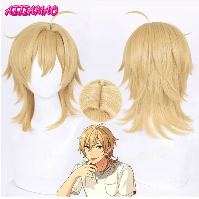 Hra Es Ensemble Stars Hakaze Kaoru Cosplay parochňa Krátka ľanová zlata tepelne odolná voči syntetickým vlasom Falošné parochne pokožky hlavy+ parochňa čiapka