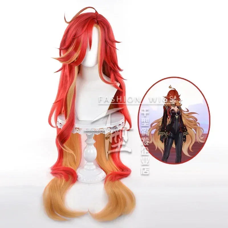 Hra Genshin Impact Mavuika Cosplay Wig 90 cm dlhá červená zmiešaná žltá farba parochne