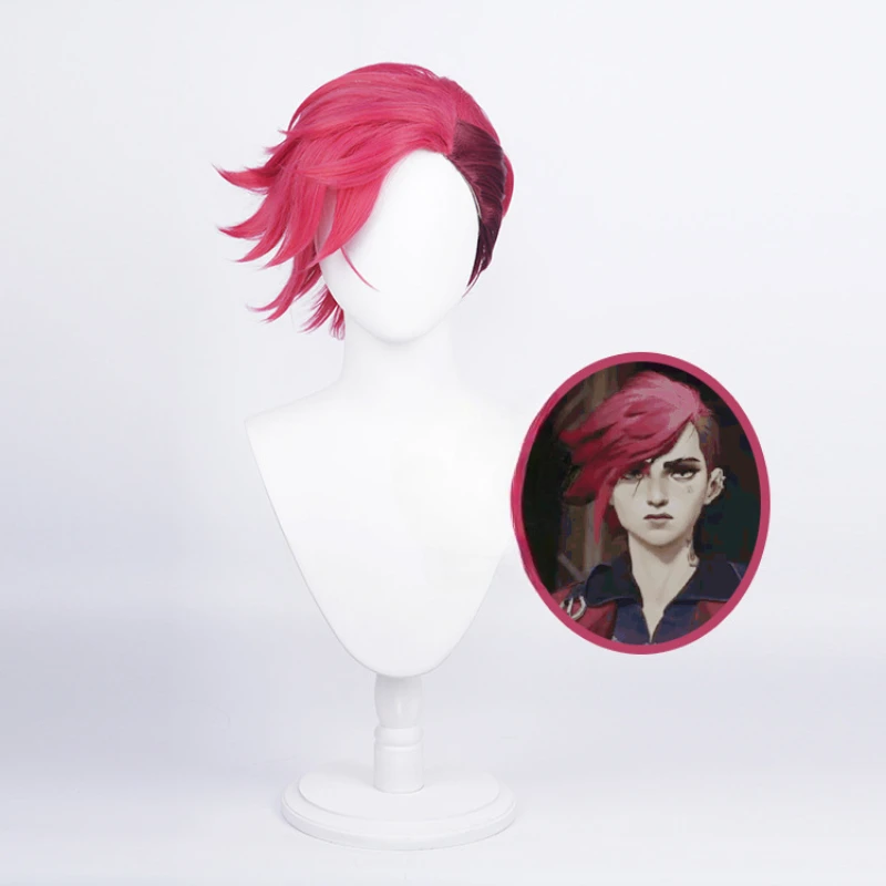 Hra lol Arcane VI cosplay parochňa parochňa dospelých unisex krátke ružové červené teplo odolné voči vlasom parochne Halloween doplnky rekvizity