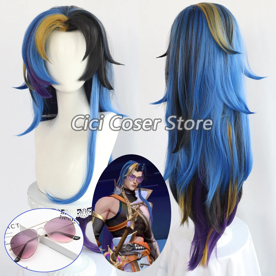 Hra lol HeartSteel Cosplay yone Prestige parochňa syntetické modré modré Hair Men Halloween Party karnevalové roleplay rekvity okuliare