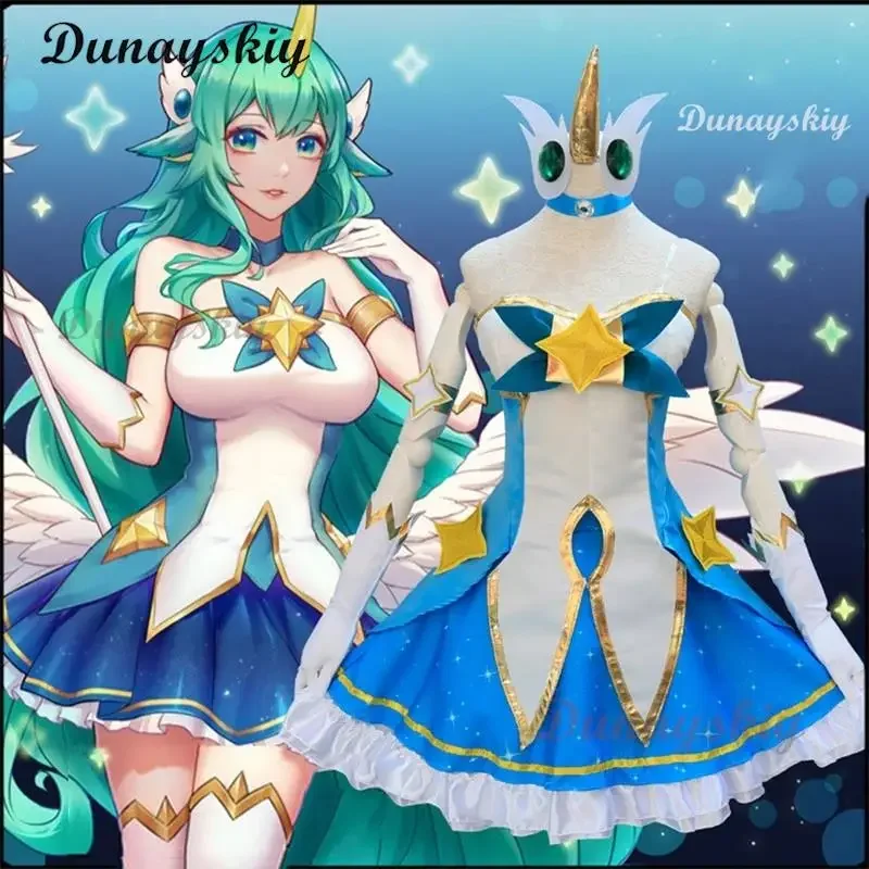 Hra lol hviezda strážca zo kostýmu Soraka Cosplay kostým Škrobové parochne uší roh anime lolita šaty halloween sexy ženy zelený oblek