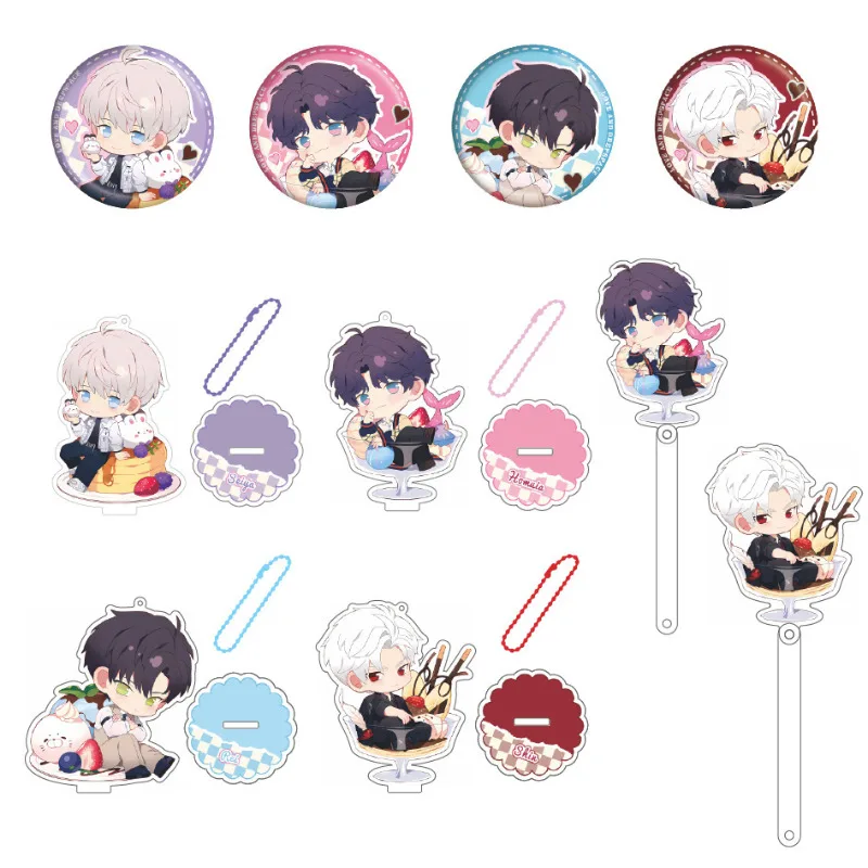 Hra Love a Deep Space Dezert Series Odznak Q Verzia Postavy Qin Che Sylus Xavier Keychains Mini Stand Fans Collection