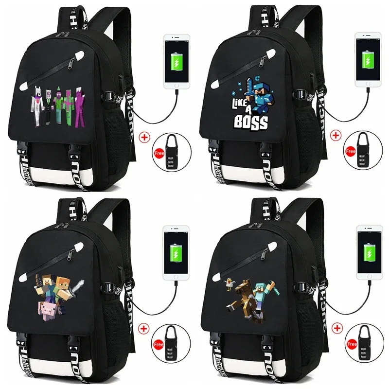 Hra Minecraft Witerproof Laptop Backpack muži USB nabíjanie cestovného zombie tlačka v taške Študenti pre dospelých k narodeninám