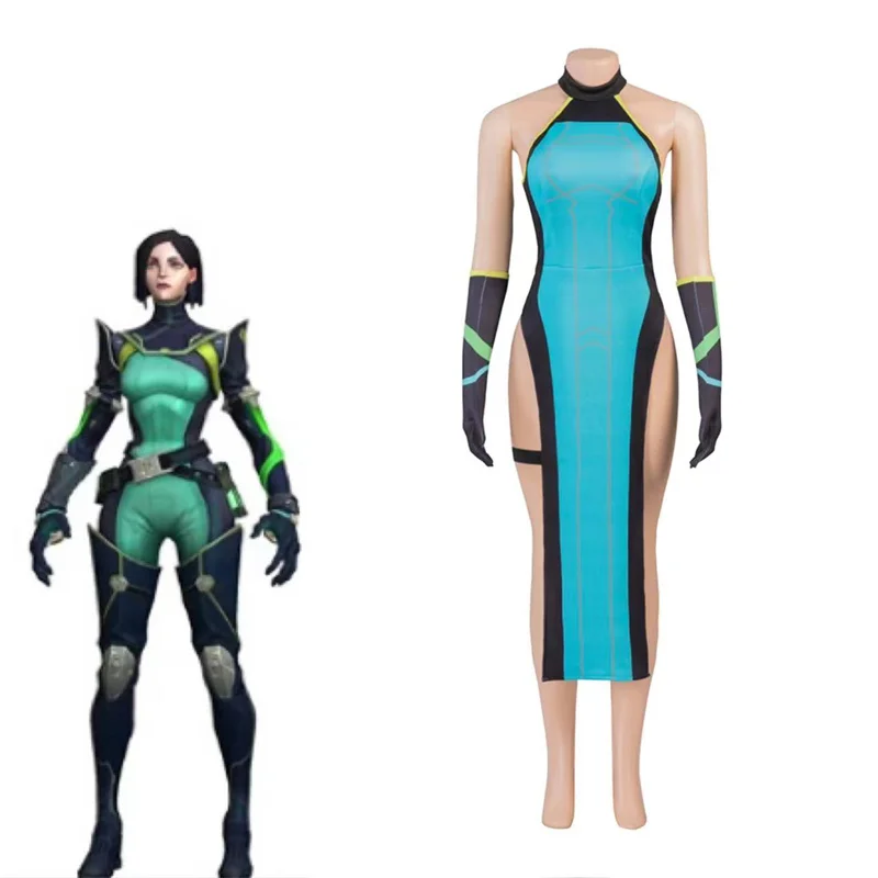 Hra Valerant Viper Cosplay kostým Sexy ženy zelené šaty s rukavicami ponožky Halloween outfity