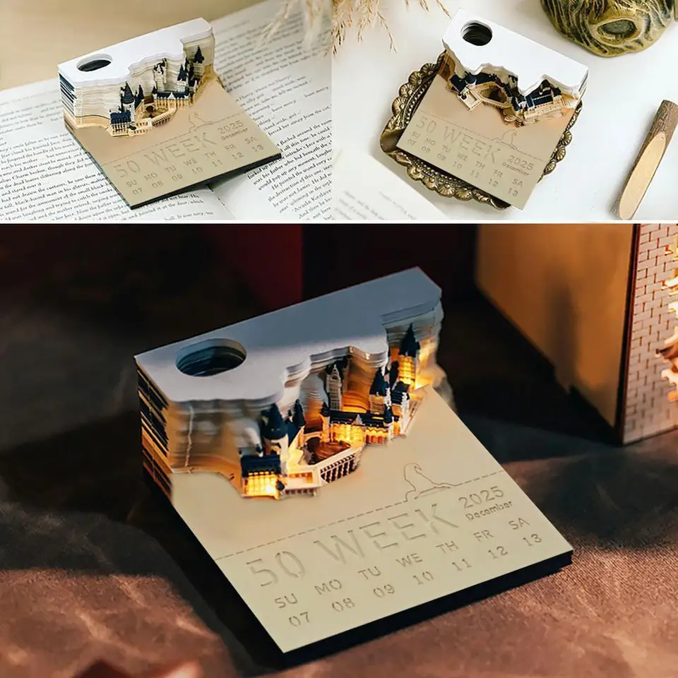 Hrad 3D MEMO PAD MAGIC HADLE S Light SLIP OFF CALENDÁRS NOVÝ ROK Prázdninové darčeky 2025 T4S0