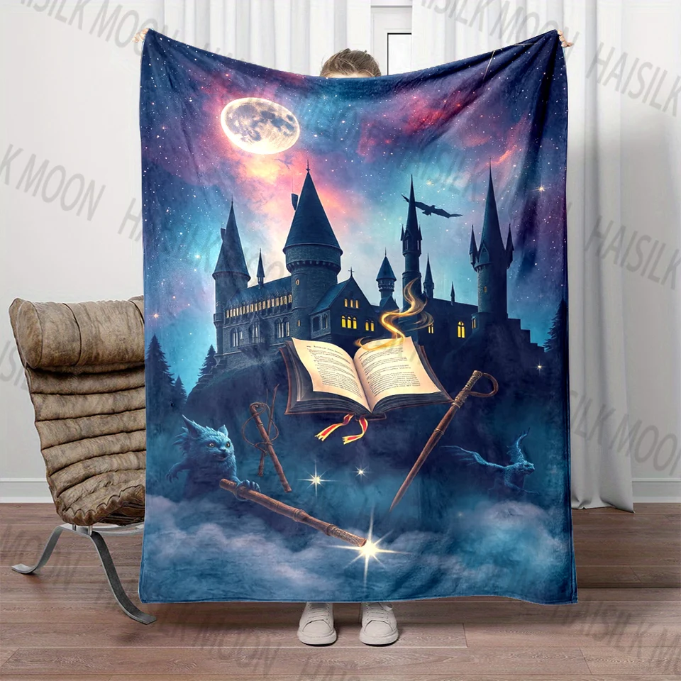 Hradná magická akadémia Tlač prikrývky 4 sezóna Soft Fluffy Fluffy Trow Kids Deti dospelých prikrývok Rozpusť pohovka hodu prikrývka Outdoor Travel Camping