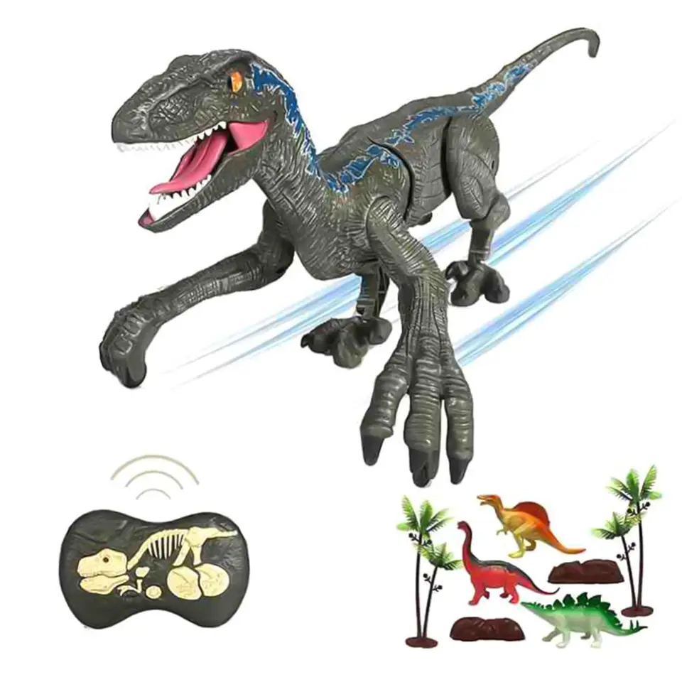 Hračka diaľkového ovládača 5 kanálov Elektronické RC hračky Dinosaurus Velociraptor s sprejom a LED svetlom