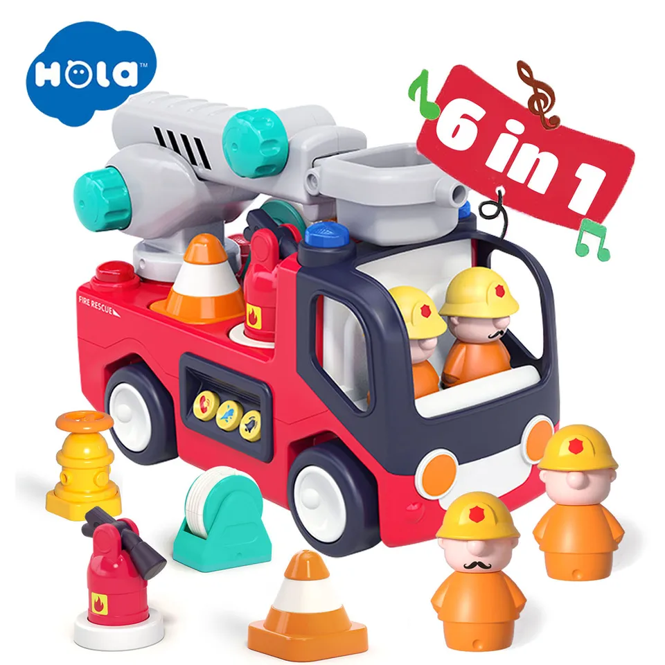 Hračky hasičských vozidiel Hola Baby Learning - Montessori Development Fire Engine Hray so svetlami a zvukmi pre batoľa 18+ mesiacov