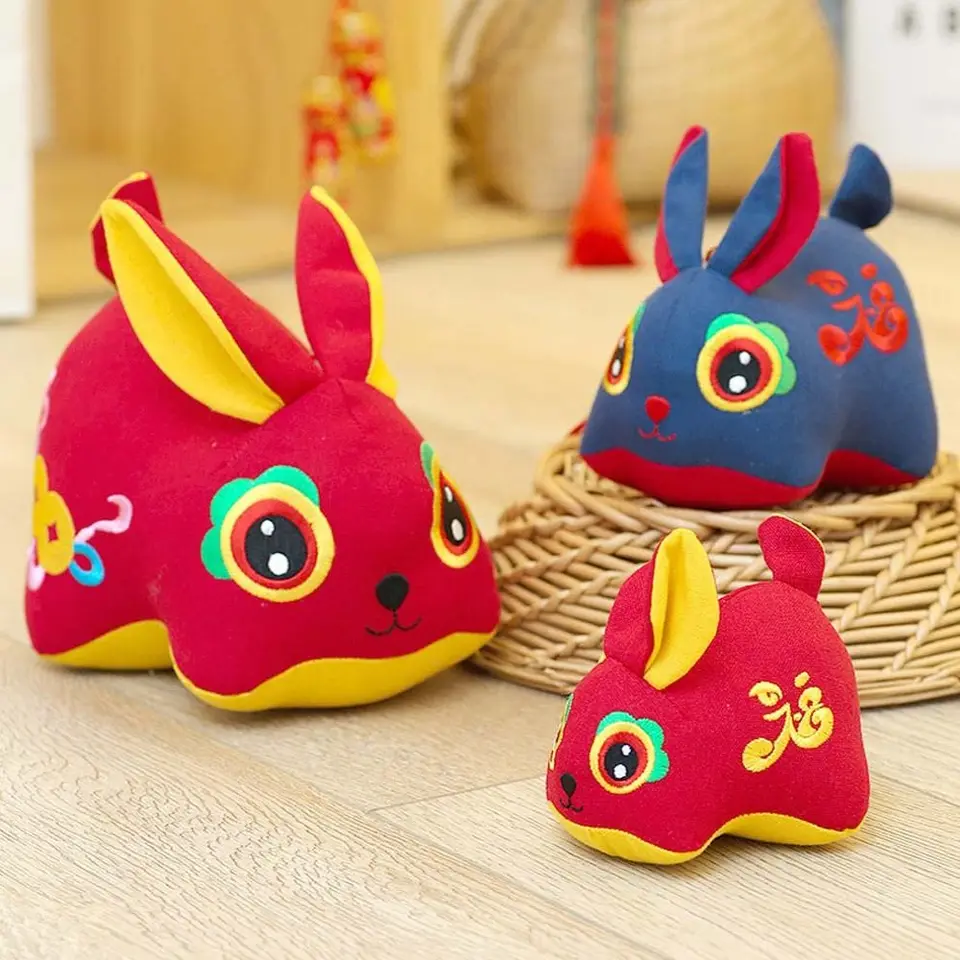 Hračkárska dekorácia novoročná dekorácia čínsky zverokruh čínsky štýl maskot bábika Rabbit Plush Toy Bunny Plys Doll Hračky plnené hračky