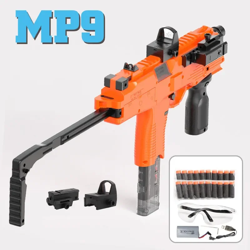 Hračkárska pištoľ MP9 Elektrická pena Dart Blaster Gun Soft Gulet Submachine Guns Automatické armády pre dospelých chlapcov deti vonkajšie hry