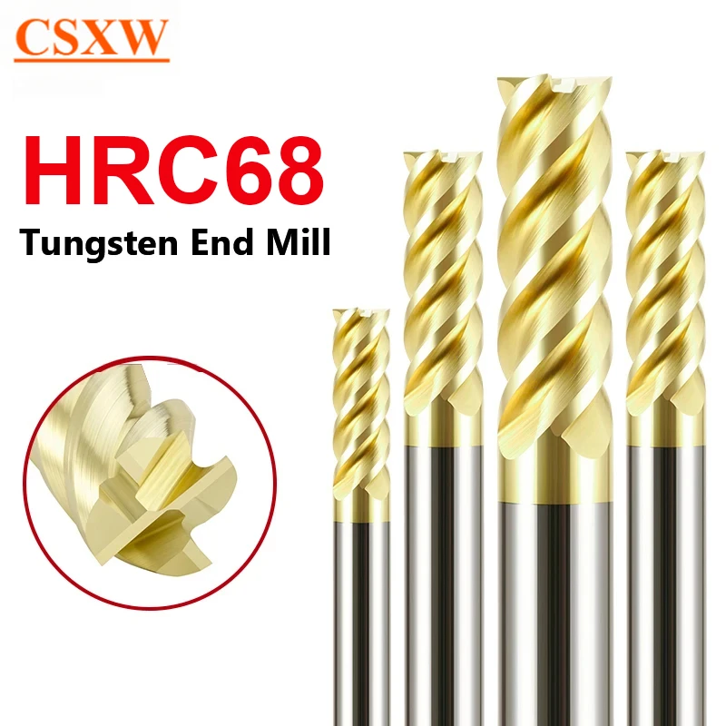 HRC70 Karbidový koncový mlyn 1 2 4 5 6 8 10 12 12 4futy Frézové strihanie volfrámu strihací nástroj CNC kovový oceľový kľúče štvorcový router bit