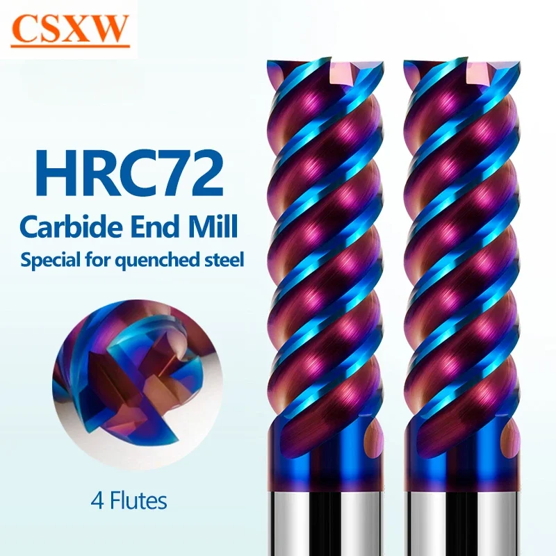 HRC72 CNC karbid koncový mlyn volfrám Cutter 4 flauta kovový oceľový obrábkový nástroj koncový mlyn mlyn 2 flauta 6 8 12 driek CNC router bit
