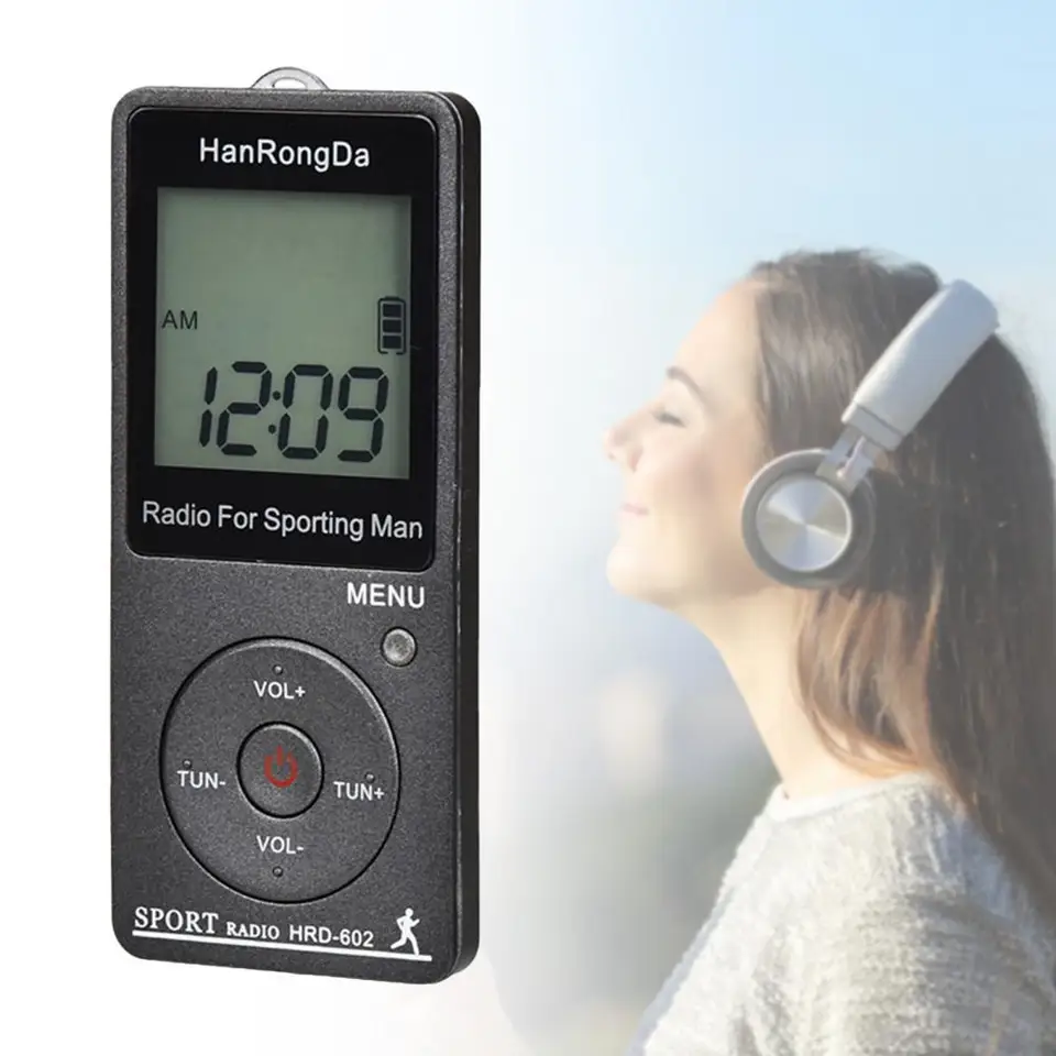 HRD-602 Digitálne rádio Mini ľahko ovládateľné LCD displej FM/AM Prenosné vreckové rádio na turistiku