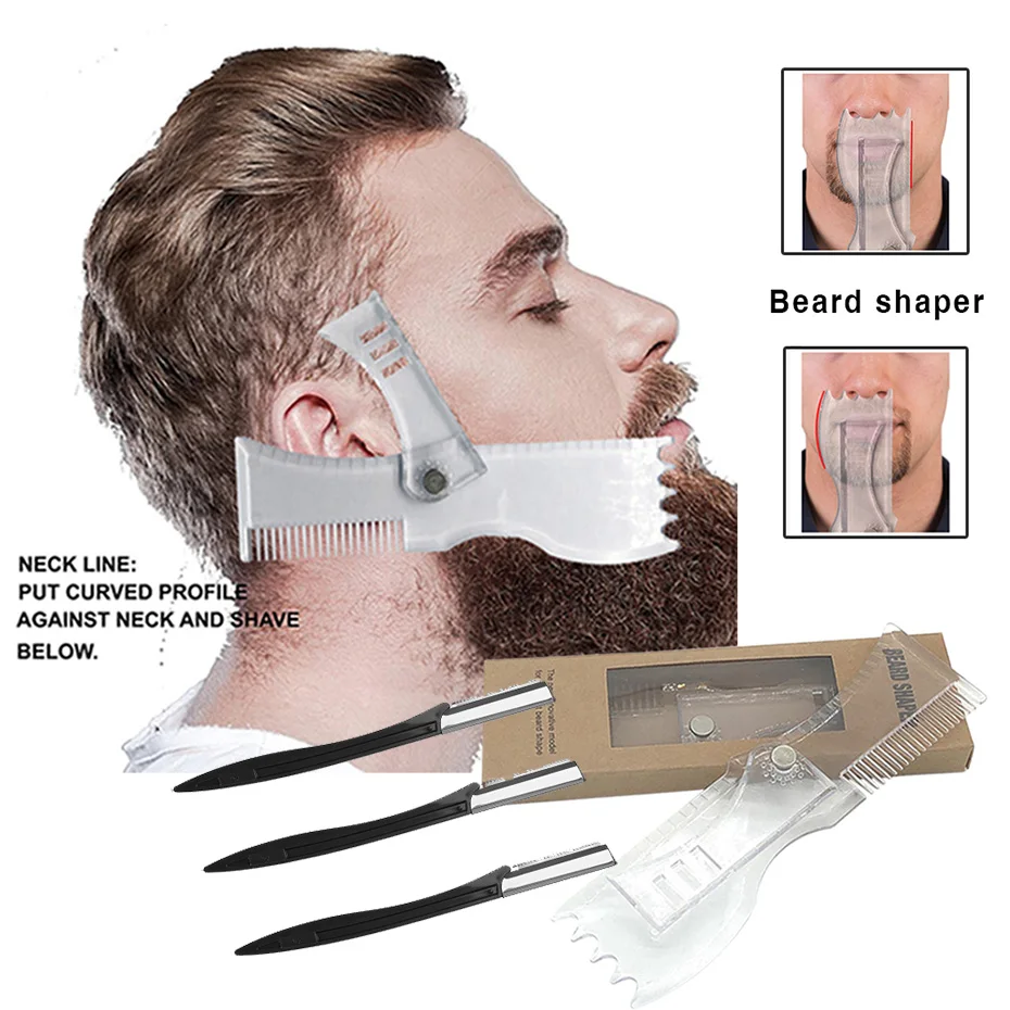 Hrebeň Razor set brada holiaceho stroja 5-v-1 mužov brady Modelovanie pravítka Styling Šablóna hrebeň Rotatovateľné muži brady Nástroj