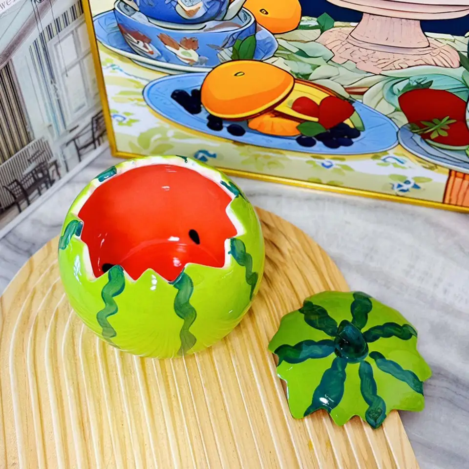 Hrnčiarsky hrnčekový melón tvar misky roztomilý ornament raňajky misa Čajový hrnčekový pohár