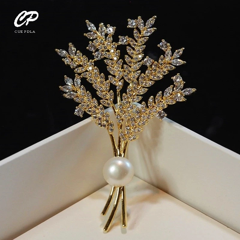 Hrot pšeničných brotoves rastlín Plant Pearl Coat Shap Shinestone Pin Brošne pre ženy svadobná hostina
