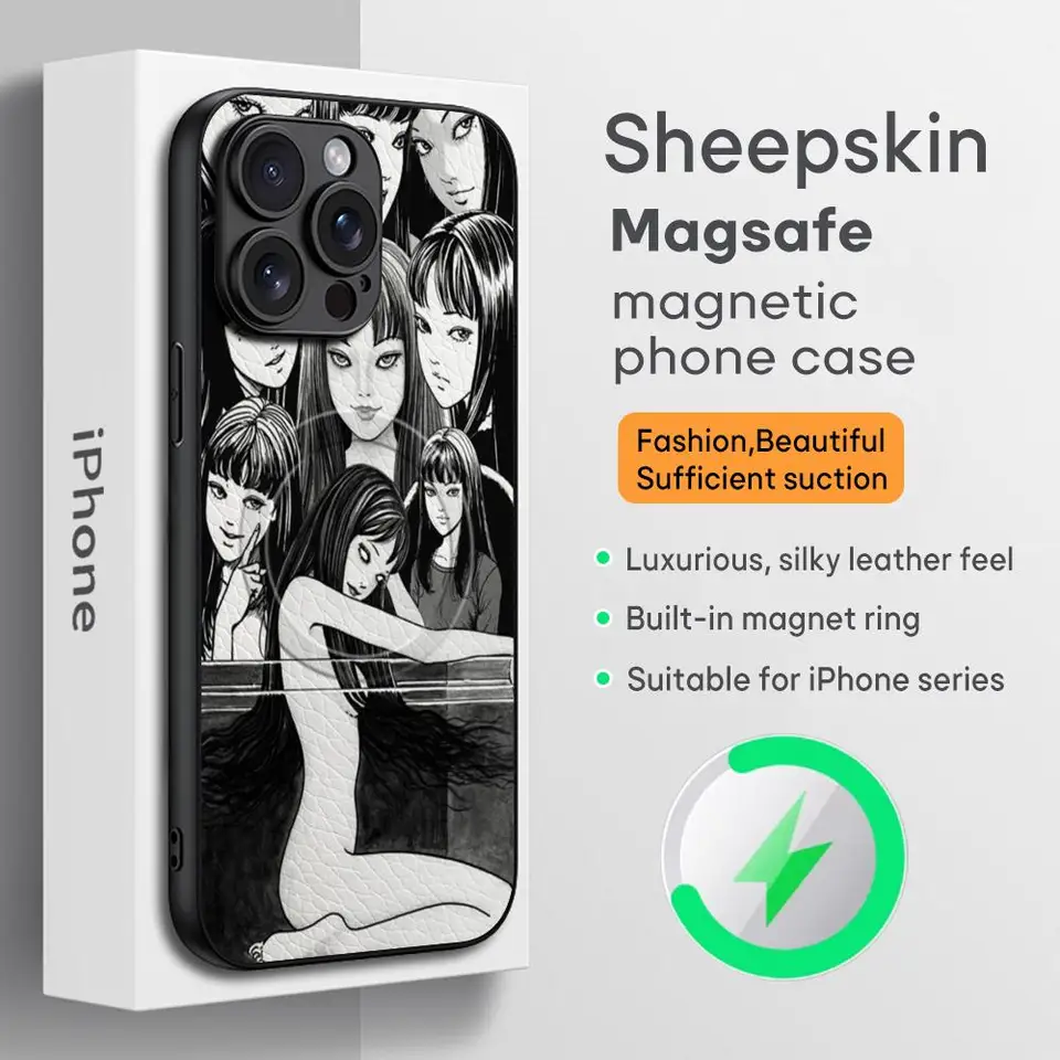 Hrozný t-to-mi j-Junji ito telefónny puzdro pre iPhone 16 15 14 13 12 11 plus Pro Max High-end Luxury Magsafe Sheepskin