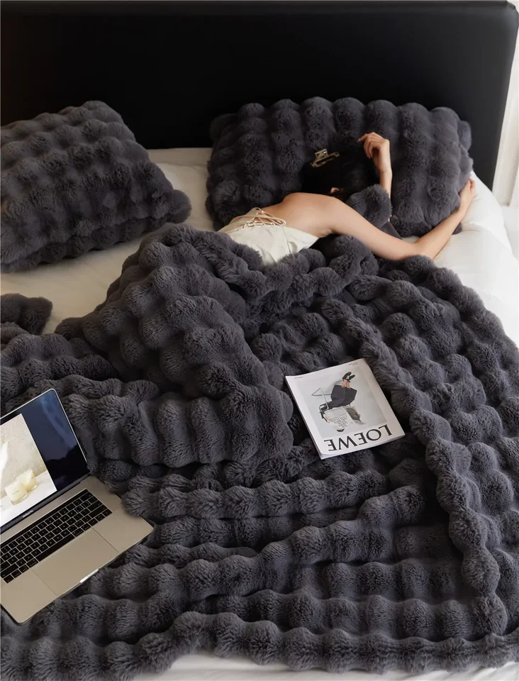 Hrubá plyšová prikrývka Králiková umelá kožušina Fleece Fleece Zimná obojstranná na kancelárske zdriemnutie a pokrývku pohovky Kpop prikrývky
