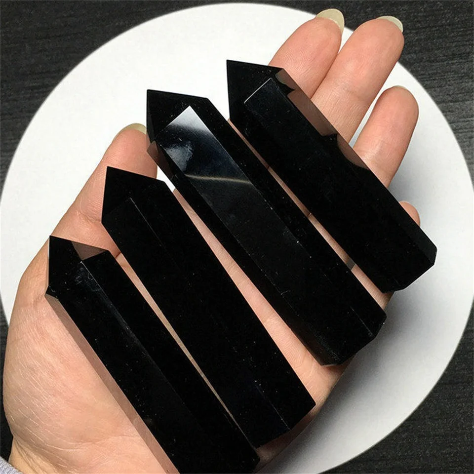 Hrubé obsidiánske kamene šesťuholník hranol surové čierne stĺpce krištáľové magické prútik na uzdravenie