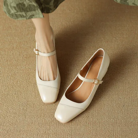 Hrubé päty štvorcové pumpy Temperamentu Single Slingbacks Mary Jane Shoes Fashion členkový popruh čerpadlá Ženy 5,5 cm vysoké podpätky 2024