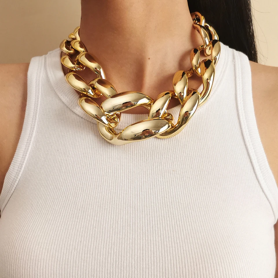 Hrubý materiál CCB preháňaný veľký obojok náhrdelníka pre ženy pre ženy Hiphop Chunky Chain Norklány na krku 2023 Egirl Šperty