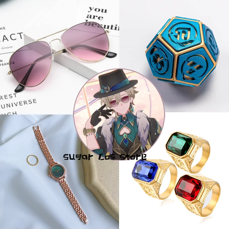 Hry Honkai Star Rail Aventurine Cosplay prop okuliare prsteň kocky rola hra halloween karneval vianočné večierky cosplay prop