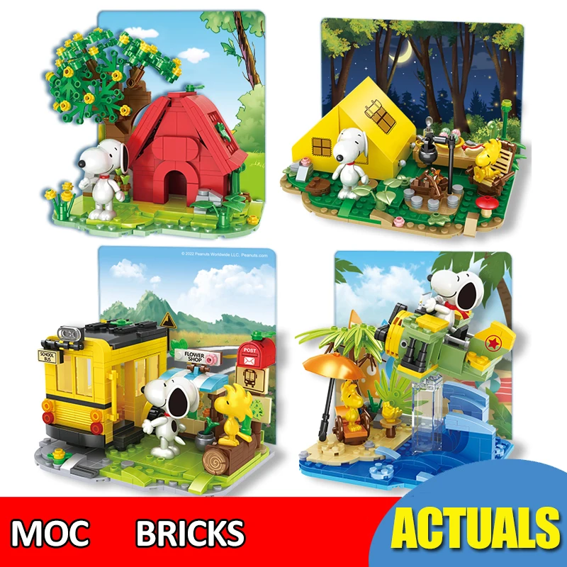 Hsanhe Snoopy Originálny klasický animácia Snoopy Model Building Blocks DIY Creative Trendy Scéna Zhromaždené bloky Hračky darček Chris