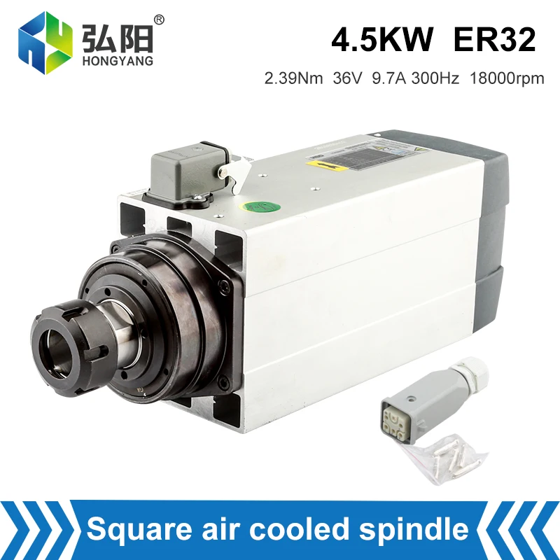 HSD CNC vretenárny motor 4,5 kW 380V SQURE Air Chladený ER32 Chuck 18000RPM 9.7A Taliansky motor 4ks ložisko pre CNC frézka