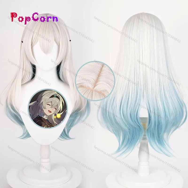 HSR Firefly Cosplay Parochňa 67 cm dlhá rovná parochňa Strieborná blue gradient parochňa Cosplay anime parochne tepelne odolné voči syntetickým parochne